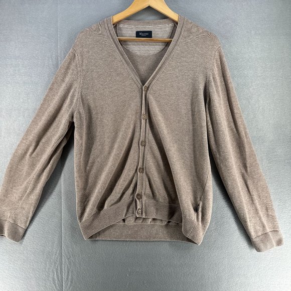 MAERZ Mens Elbow Patches Knit Cardigan Medium Brown Classic Cotton Preppy